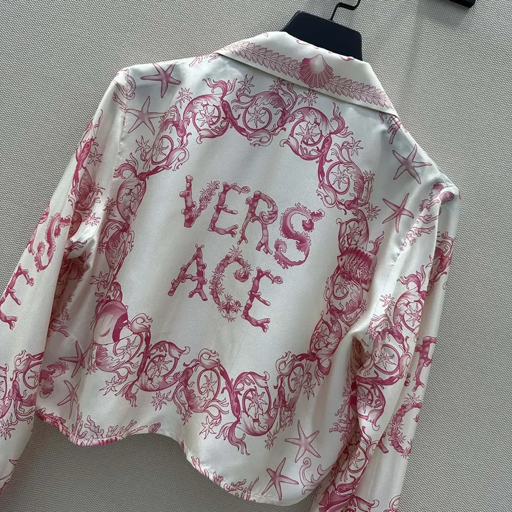 Versace Underwater Barocco Knotted Crop Silk Shirt for Women Versace Underwater Barocco Knotted Crop Silk Shirt for Women