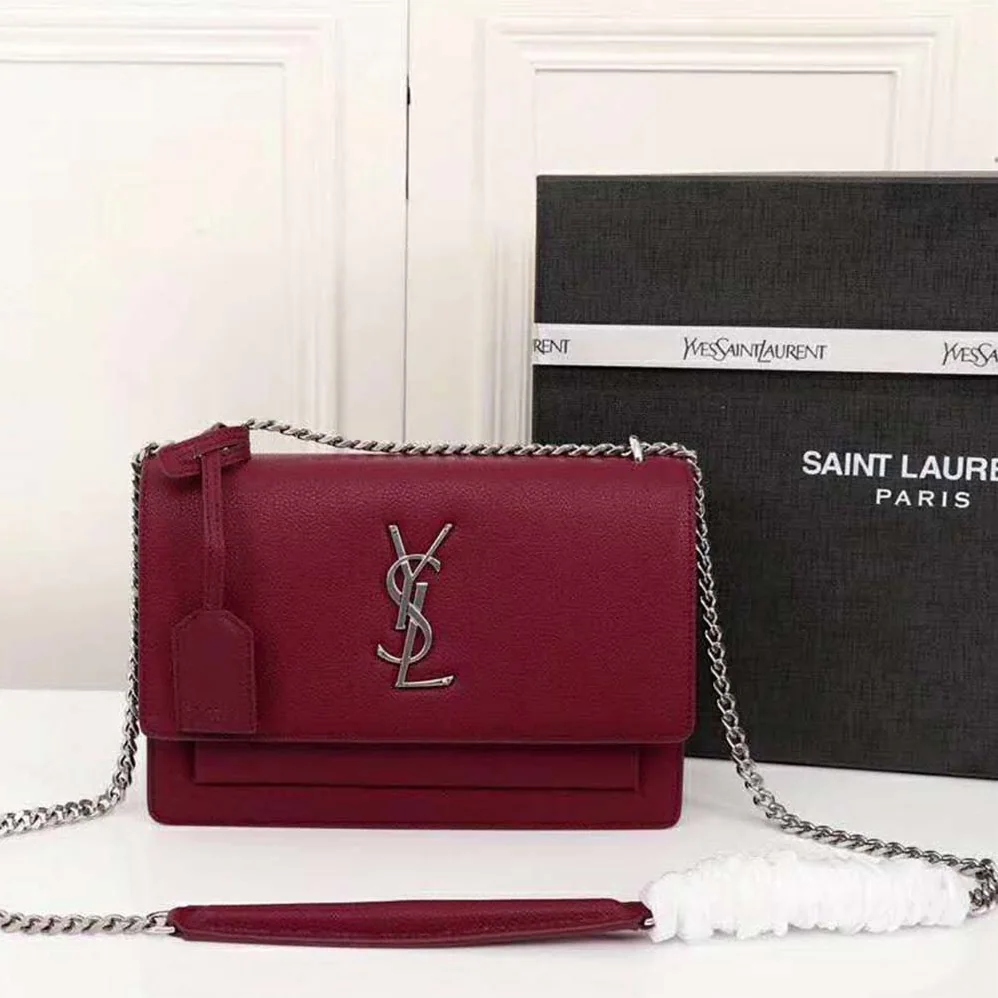 Saint Laurent YSL Medium Sunset Bag Calfskin Leather for Women in Maroon Saint Laurent YSL Medium Sunset Bag Calfskin Leather for Women in Maroon