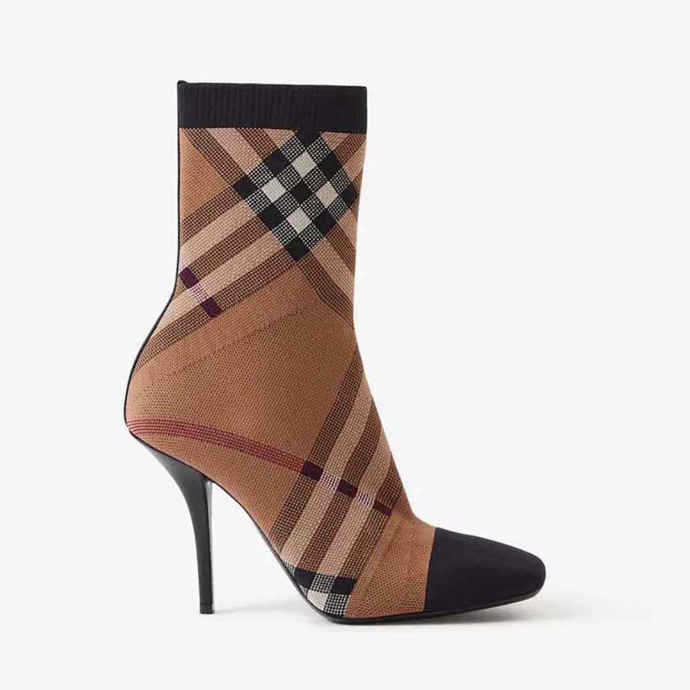 Burberry Knitted Check Sock Boots for Women in Black