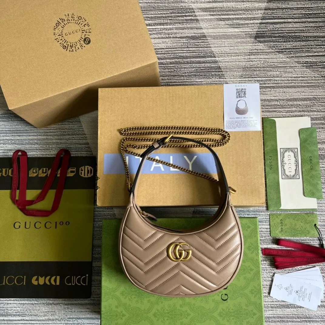 Gucci Marmont Half Moon Shaped Mini Bag Beige Gucci Marmont Half Moon Shaped Mini Bag Beige