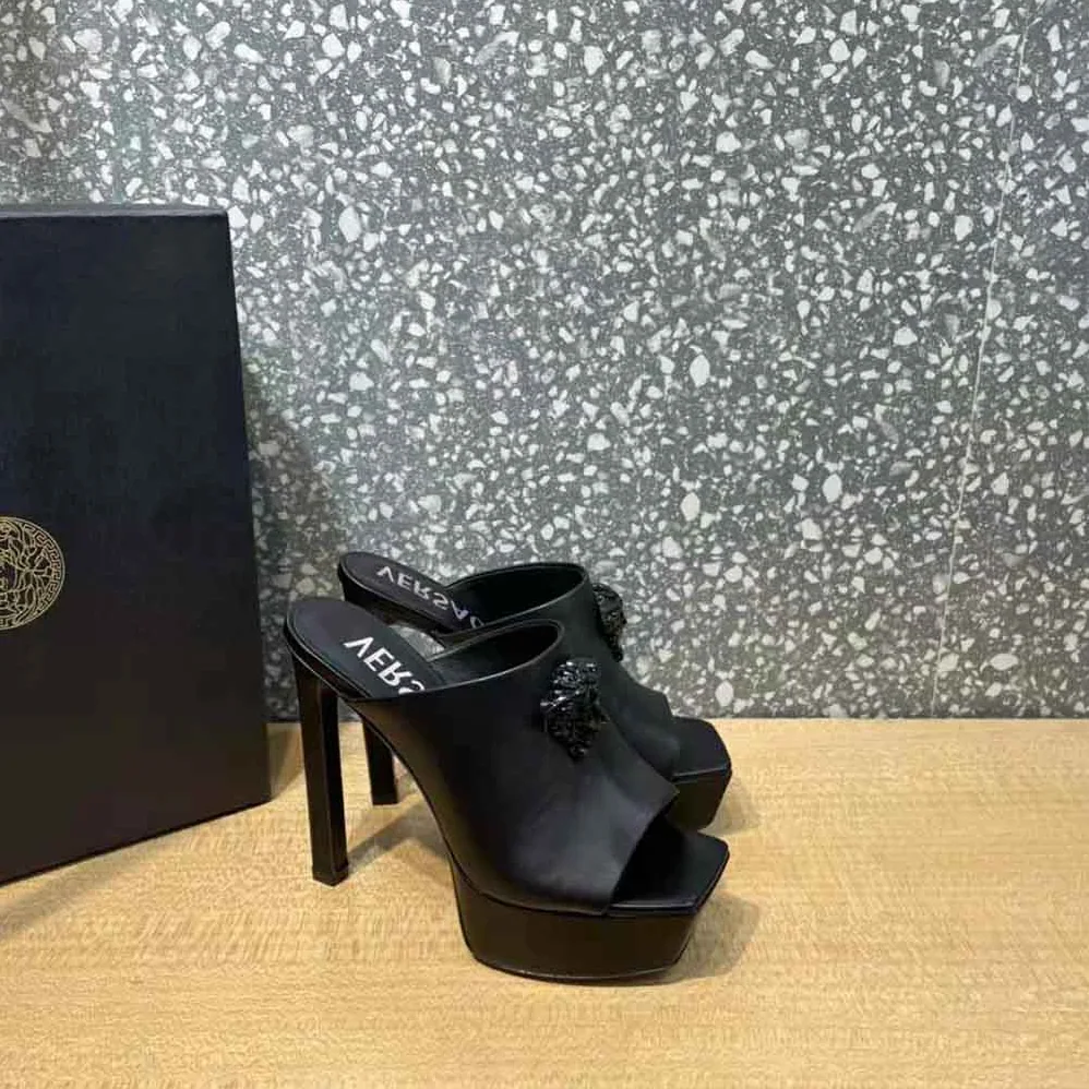 Versace La Medusa Platform Mules in Calf Leather for Women in Black Versace La Medusa Platform Mules in Calf Leather for Women in Black