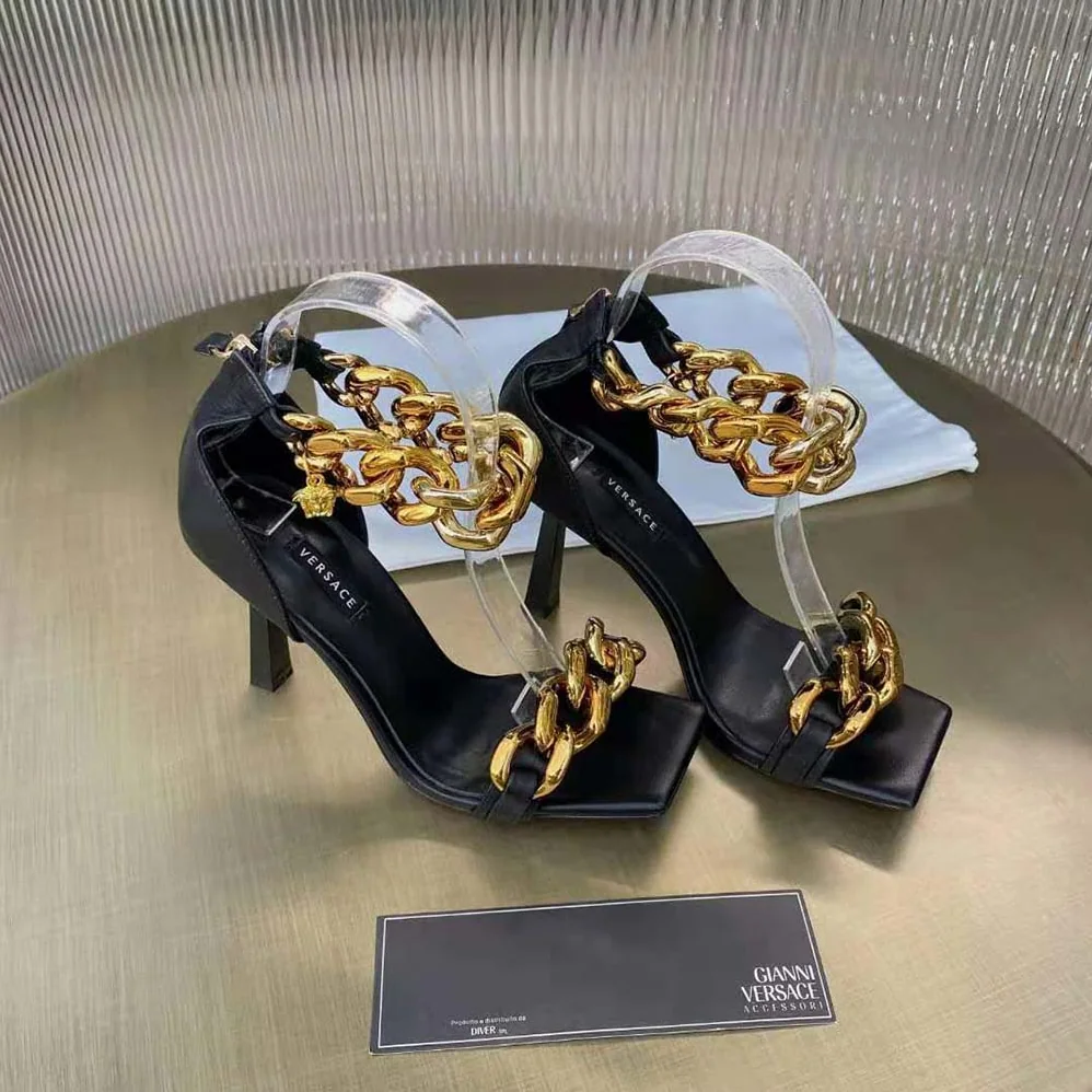 Versace Medusa Chain Nappa Leather Sandals in 11cm Heel for Women in Black