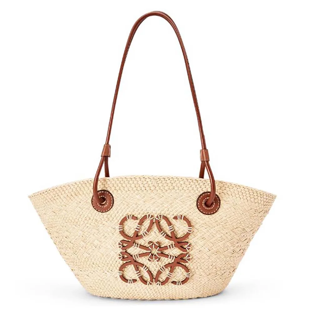 Loewe Small Anagram Basket Bag in Iraca Palm and Calfskin for Women