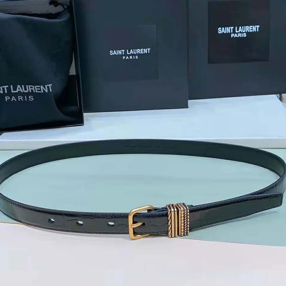 Saint Laurent YSL Hublot Loop Belt in Crocodile for Women in Embossed Leather