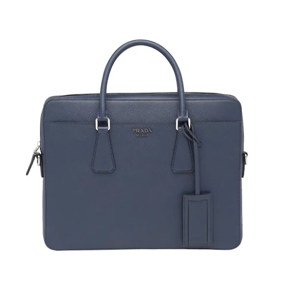 Prada Saffiano Leather Briefcase for Men in Navy