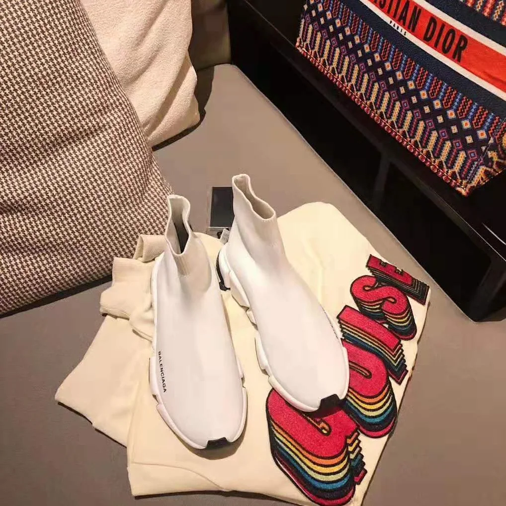 Balenciaga Speed Trainers in Knit and Balenciaga Logo for Women in White