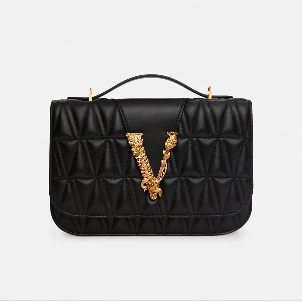 Versace Virtus Quilted Shoulder Bag for Women in Black