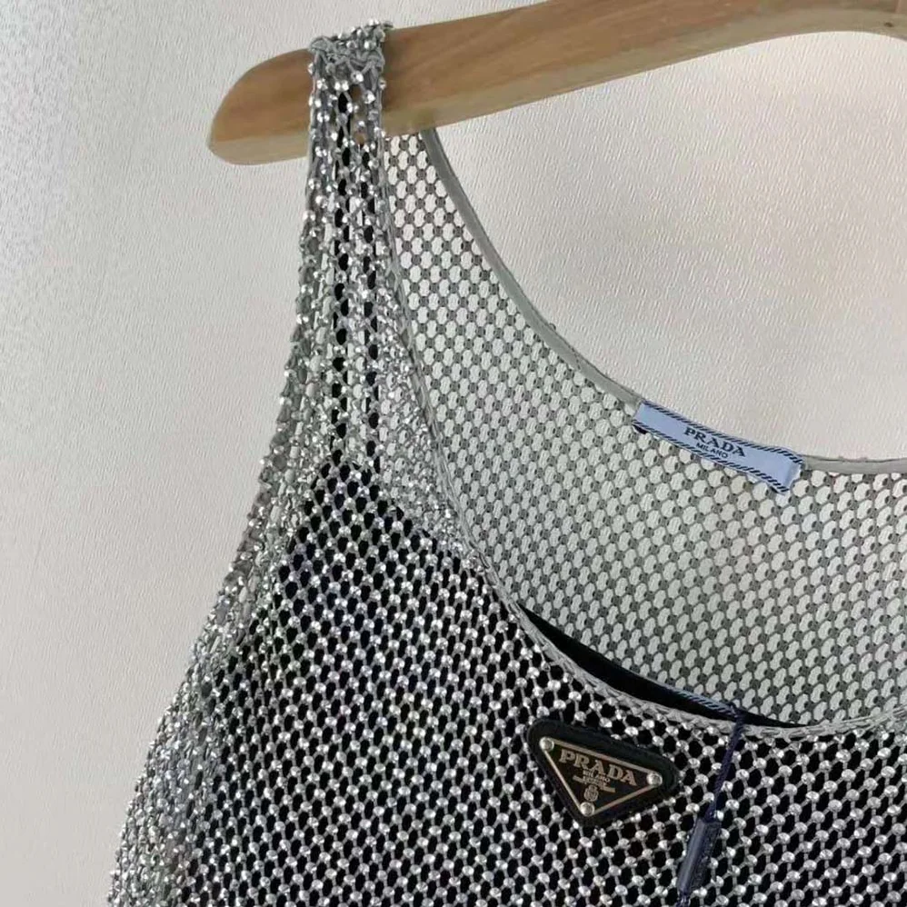 Prada Rhinestone Embroidered Mesh Mini for Women in Dress