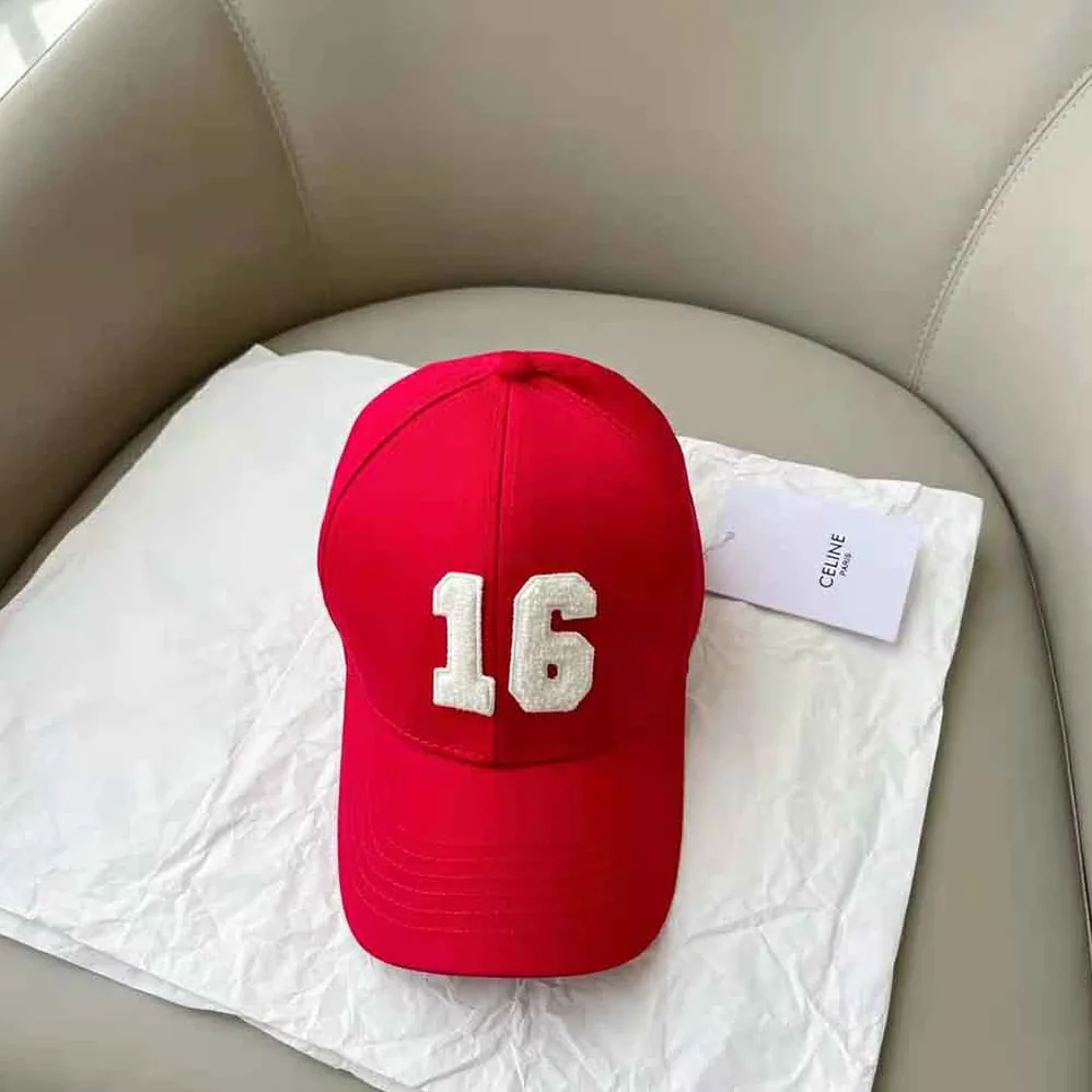 Celine 16 Patch Cotton Baseball Cap for Women in Red