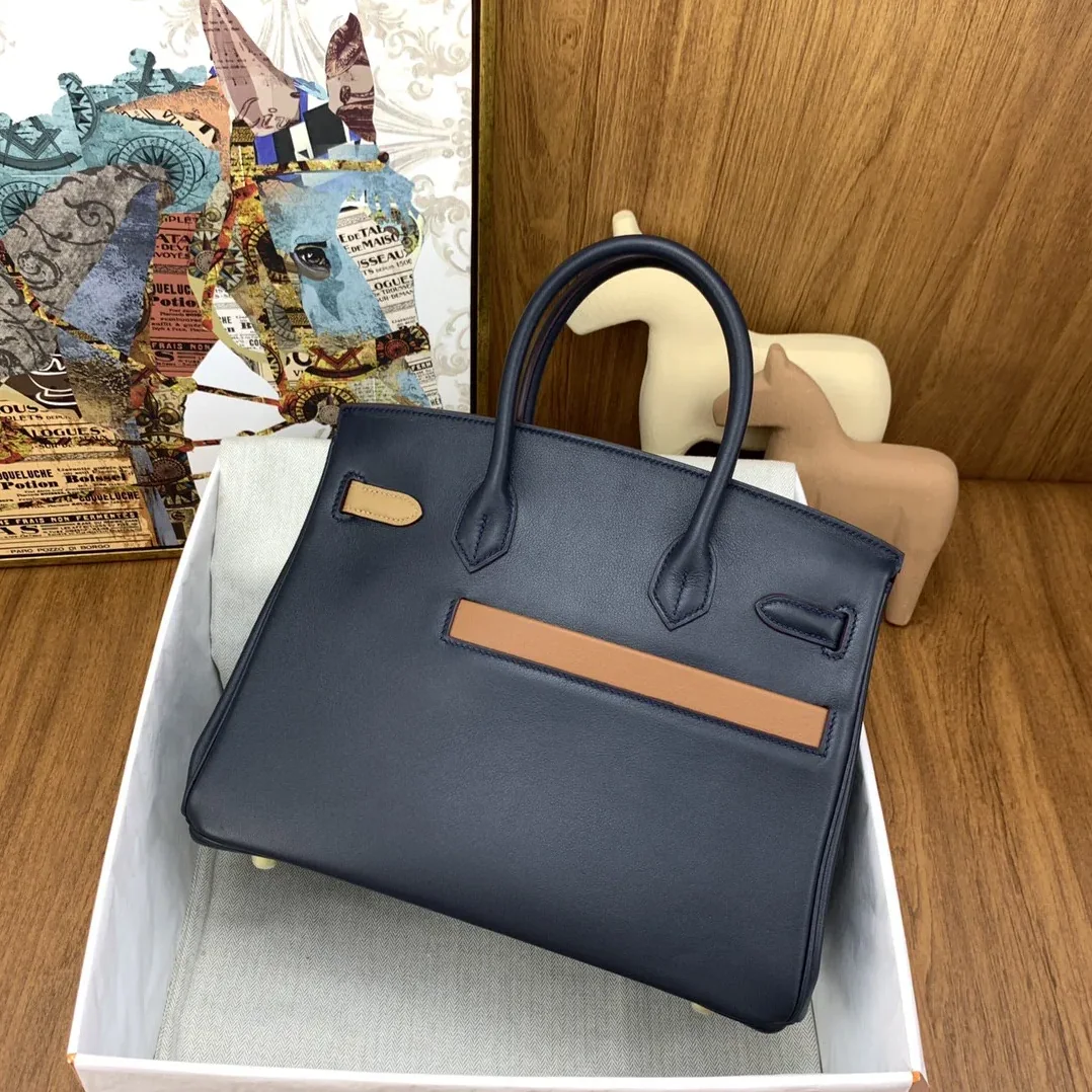 Hermes Birkin Colormatic Top Handle Bag / Navy Blue Gold Toned Hardware