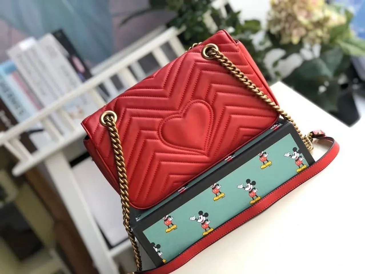 Gucci Marmont Small Matelassé Shoulder Bag Hibiscus Red Matelassé Chevron / GG