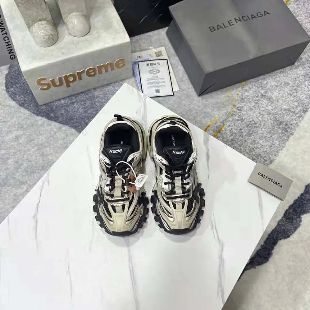 Balenciaga Track.2 Sneaker in Beige and Black Mesh and Nylon for Men