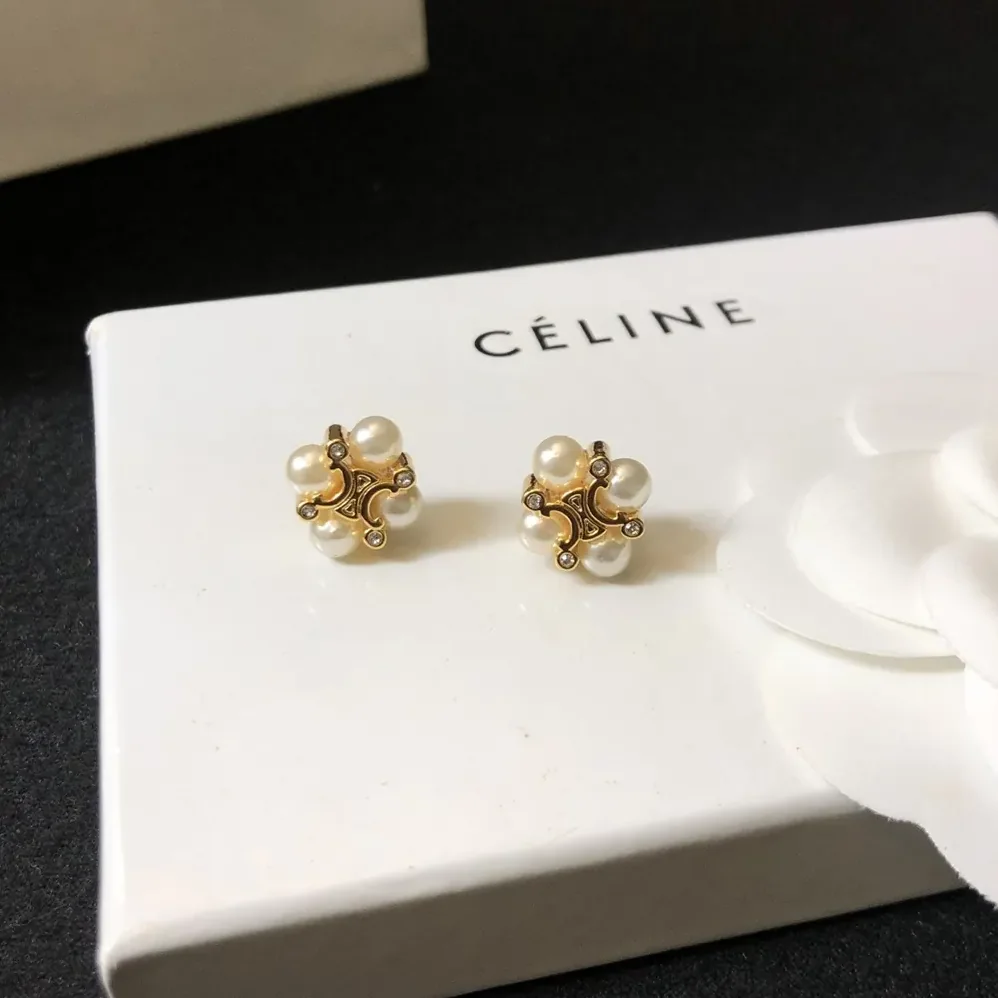 Celine Les Perles Celine Studs in Strass esin Pearls and Brass with Gold Finish for Women