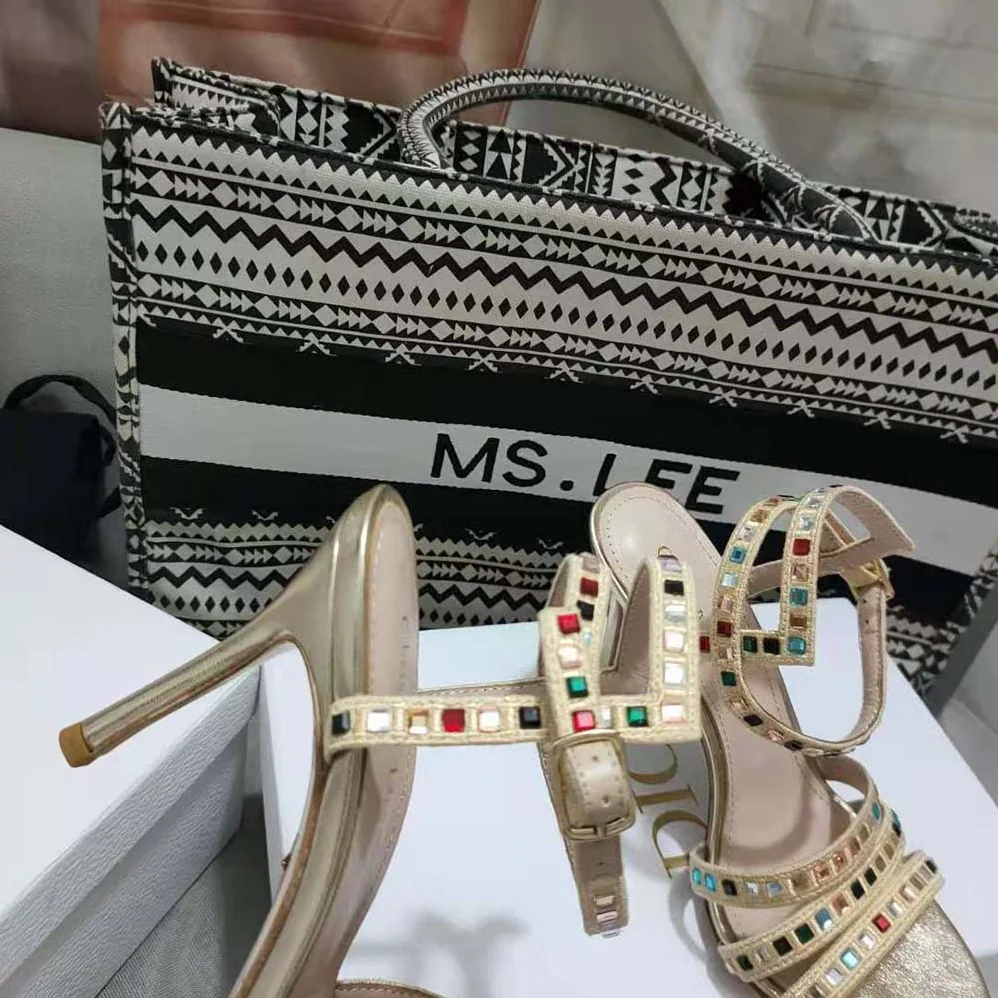 Dior Gem Heeled Sandal Gold for Women in Tone Cotton Embroidered Dior Gem Heeled Sandal Gold for Women in Tone Cotton Embroidered