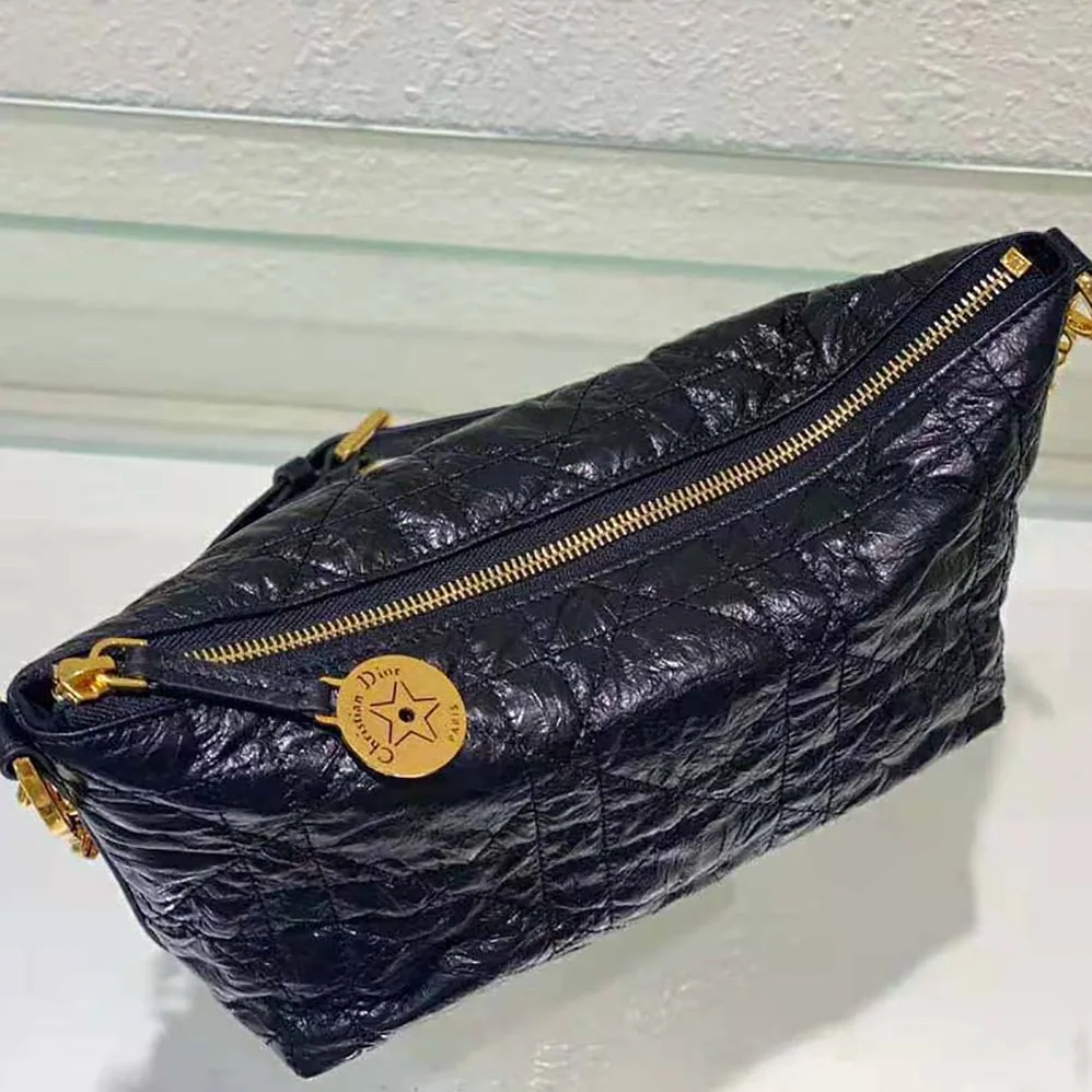 Dior Diorstar Hobo Bag with Chain Black Macrocannage Crinkled Calfskin for Women Dior Diorstar Hobo Bag with Chain Black Macrocannage Crinkled Calfskin for Women
