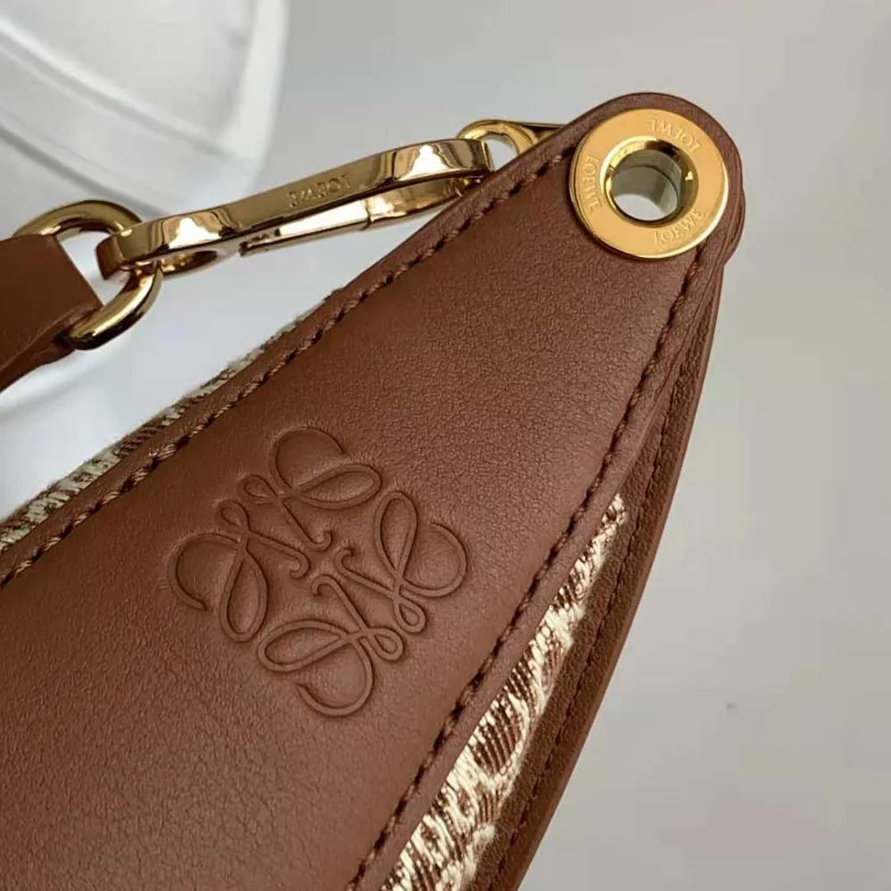 Loewe Luna Bag in Anagram Jacquard and Classic Calfskin for Women in Brown