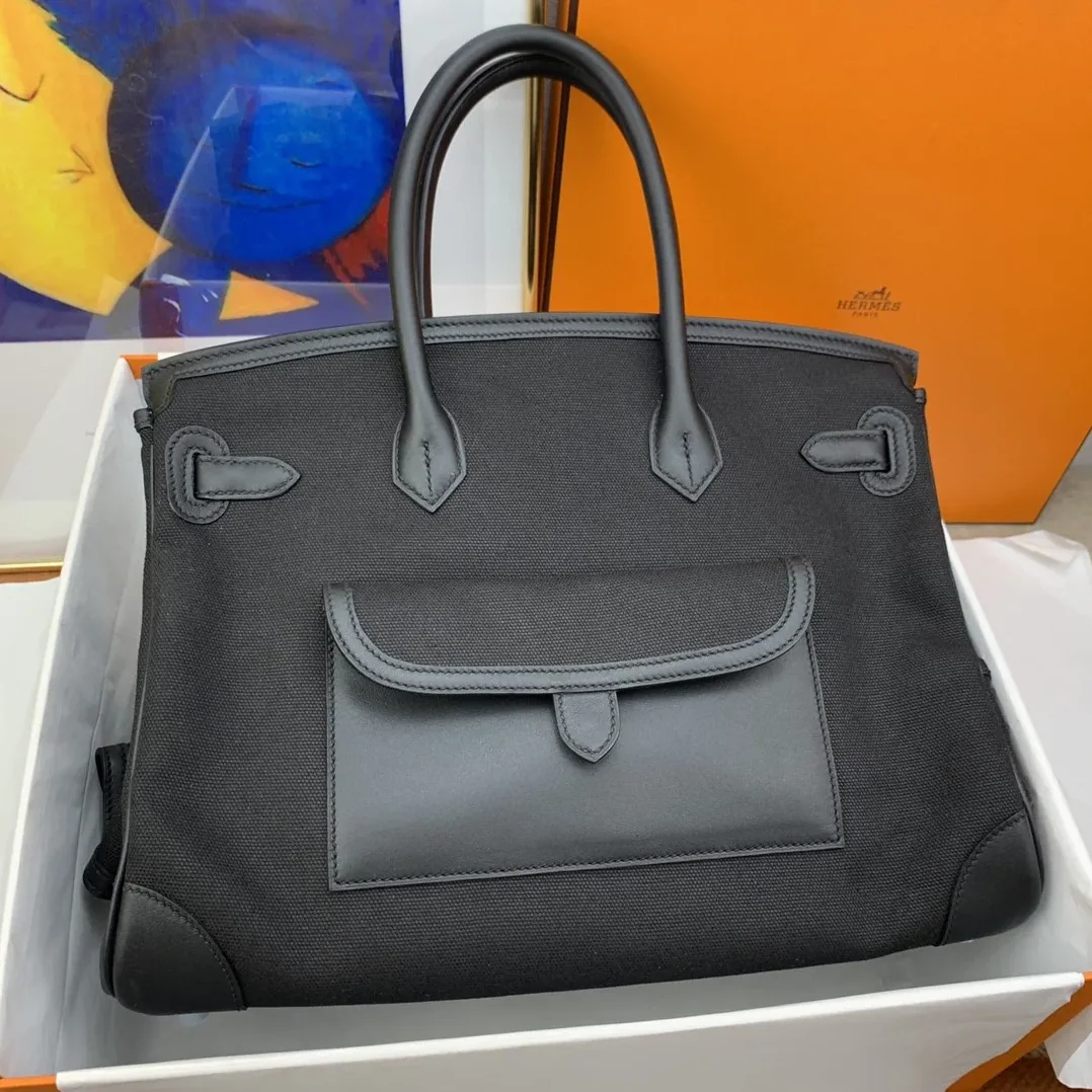 Hermes Birkin Cargo 35 Top Handle Bag in Black Silver Hardware Hermes Birkin Cargo 35 Top Handle Bag in Black Silver Hardware