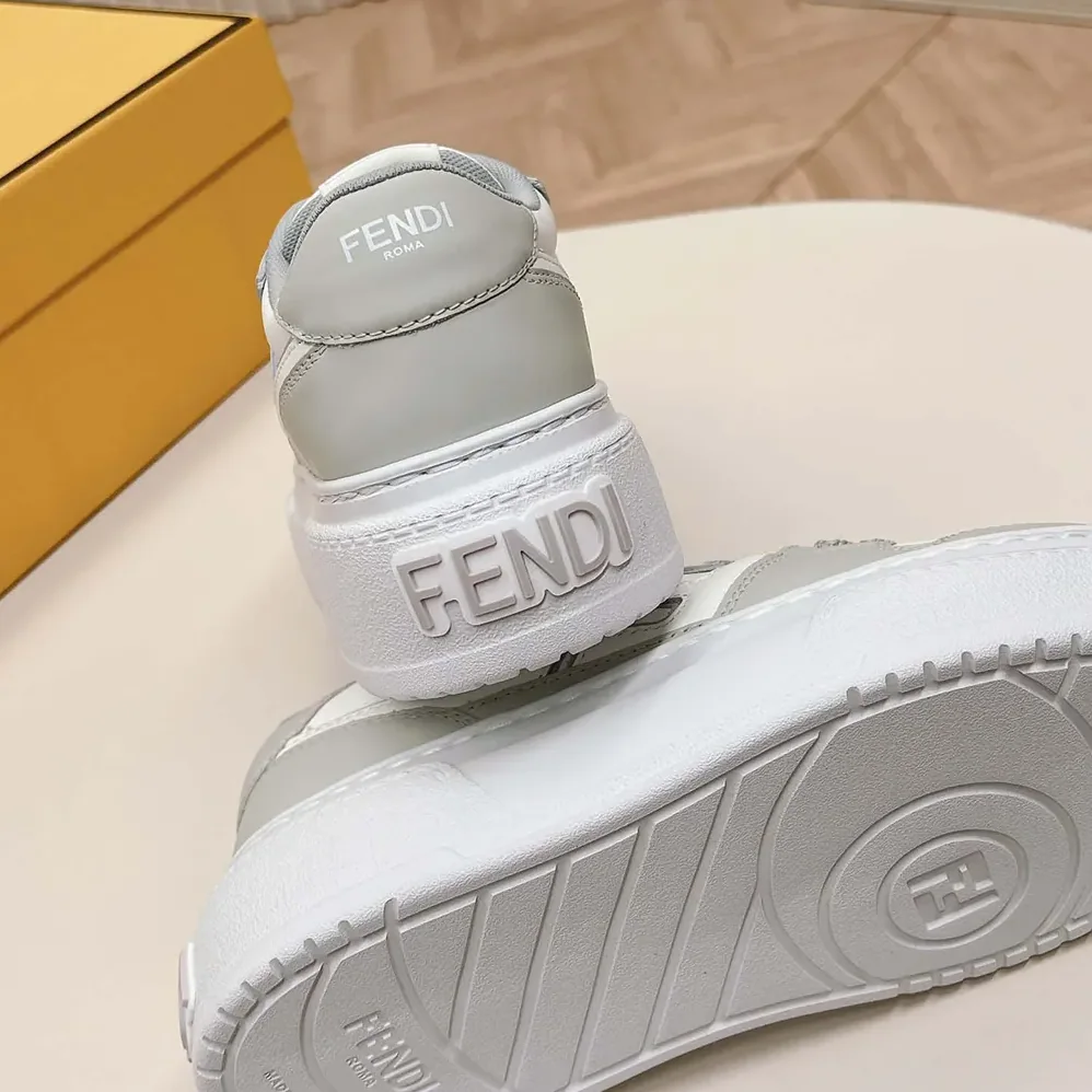 Fendi Match Gray Leather Platform Low for Women in tops