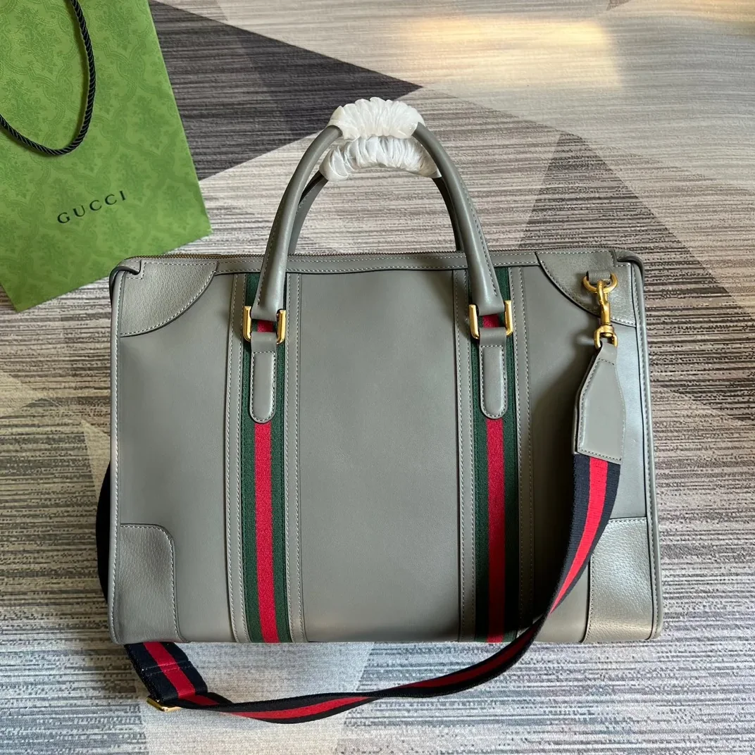 Large Bauletto Top Handle Bag With Double G Grey in Brown / Large Bauletto Top Handle Bag With Double G Grey in Brown /