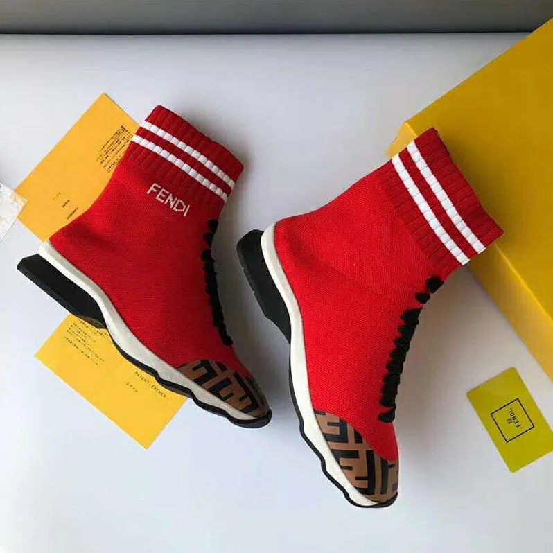 Fendi Shoes Pale Fabric Sneaker Boots for Women in Red