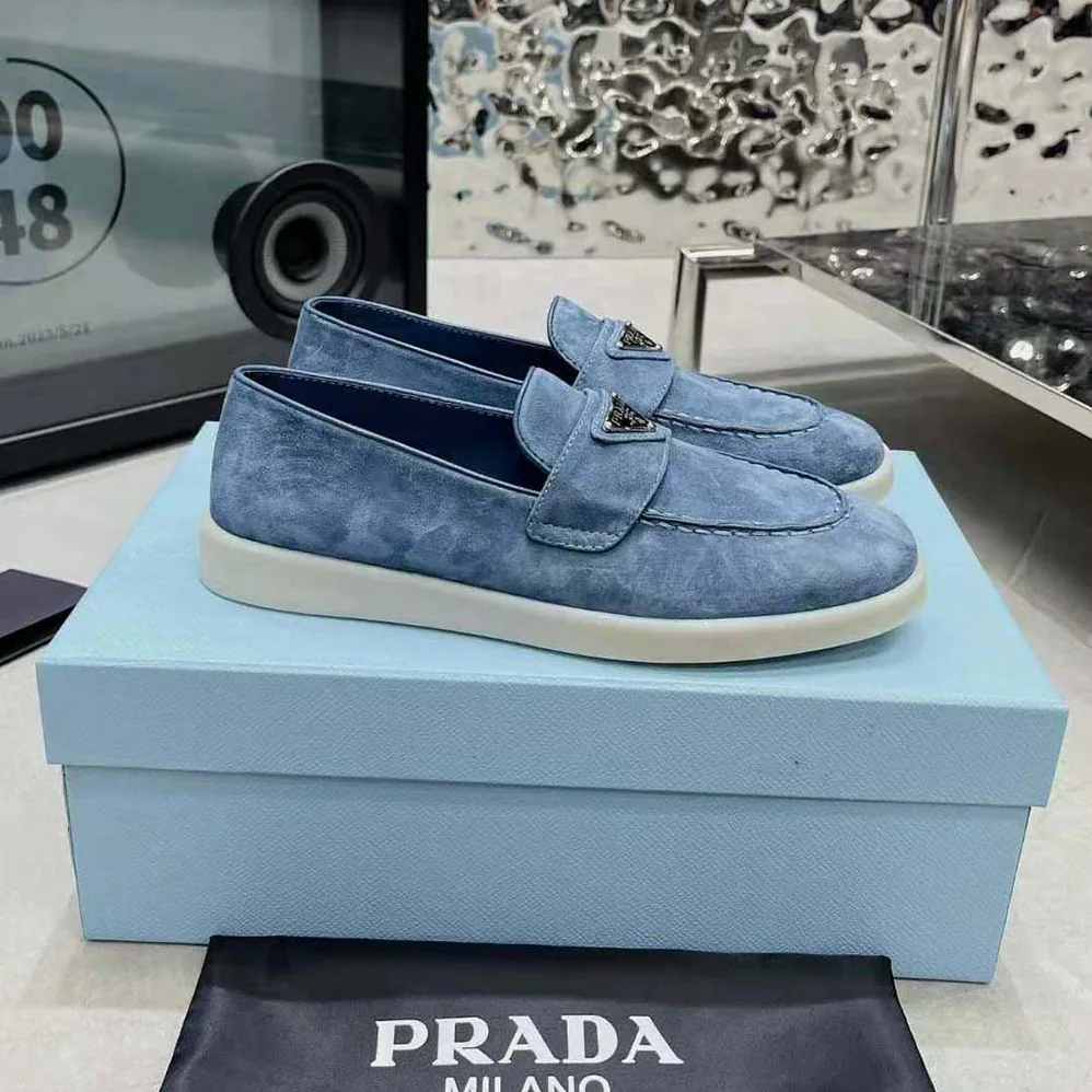 Prada Suede Loafers with Enameled Triangle Logo for Men