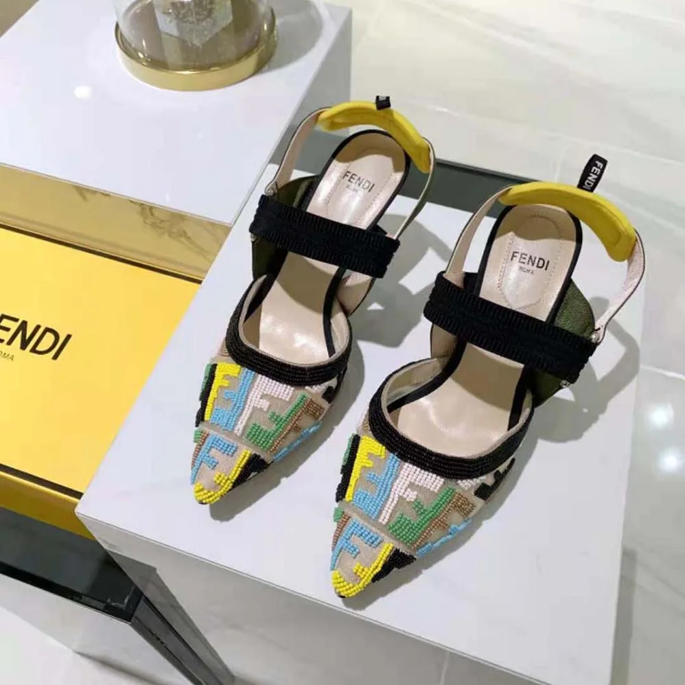 Fendi Colibri High-Heeled Slingbacks with Multicolor Beads for Women