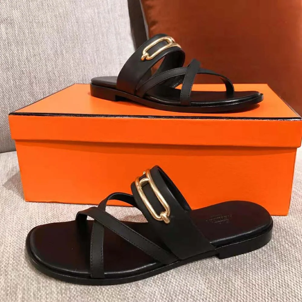 Hermes Claire Sandal in Calfskin Leather for Women in Black Hermes Claire Sandal in Calfskin Leather for Women in Black