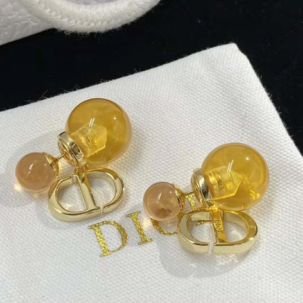 Dior Tribales Earrings Gold-Finish Metal and Fluorescent Orange Transparent Resin Pearls for Women Dior Tribales Earrings Gold-Finish Metal and Fluorescent Orange Transparent Resin Pearls for Women