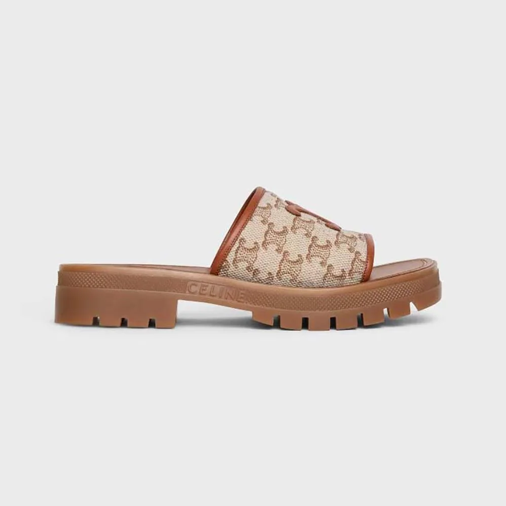 Celine Clea Triomphe Slide in Triomphe Stamped Canvas & Calfskin for Women