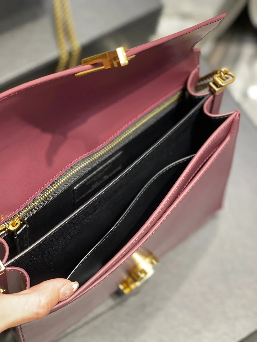 Saint Laurent Cassandra Medium Shoulder Bag in Burgundy Gold Hardware