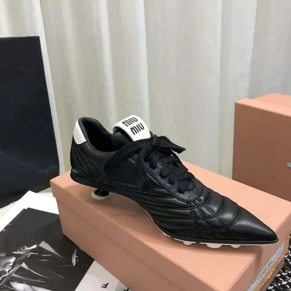 Miu Miu Nappa Leather Mid-heel Sneakers for Women in Black