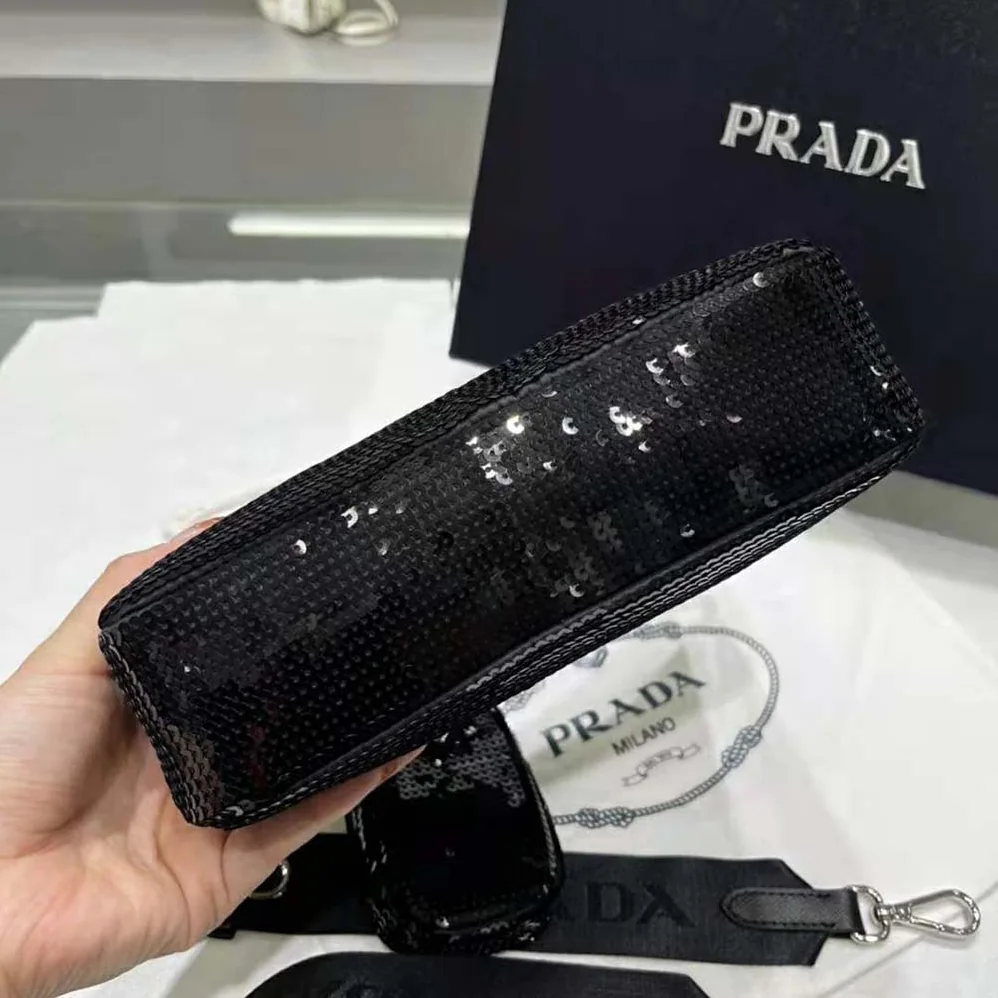 Prada Re-Edition 2000 Sequined Re-Nylon Mini-Bag for Women in Black