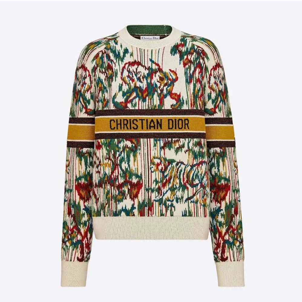 Dior Sweater Multicolor Stretch Cashmere and Wool with Toile de Jouy Motif for Women