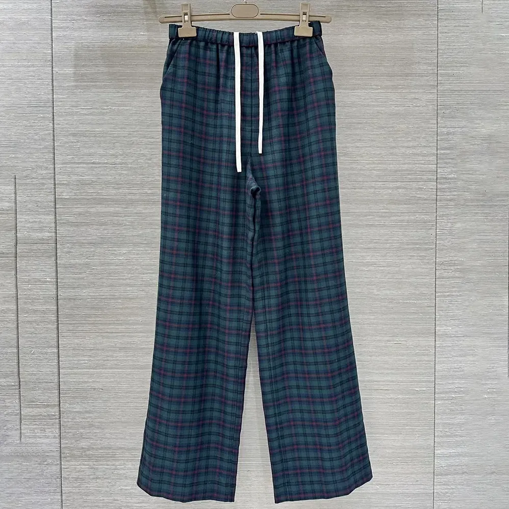Miu Miu Plaid Pants with Embroidered Logo for Women Miu Miu Plaid Pants with Embroidered Logo for Women