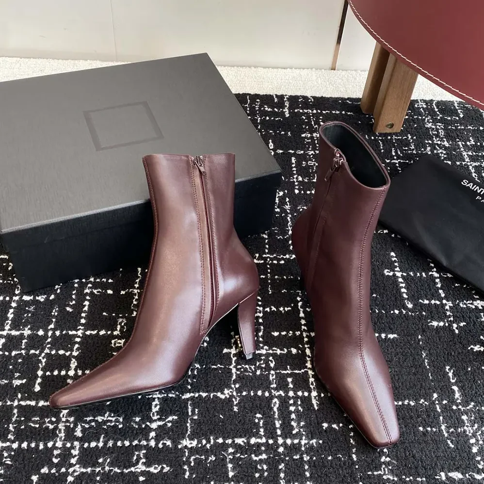 Saint Laurent YSL Jill Booties In Smooth Leather for Women in Maroon