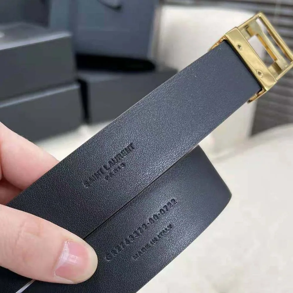 Saint Laurent YSL La 76 Buckle Belt in Brushed Leather for Women