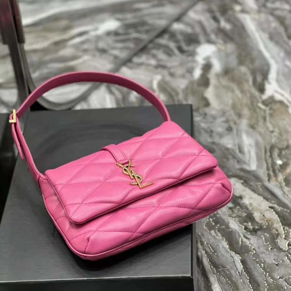 Saint Laurent YSL Le 57 Hobo Shoulder Bag in Quilted Lambskin for Women in Rose Saint Laurent YSL Le 57 Hobo Shoulder Bag in Quilted Lambskin for Women in Rose