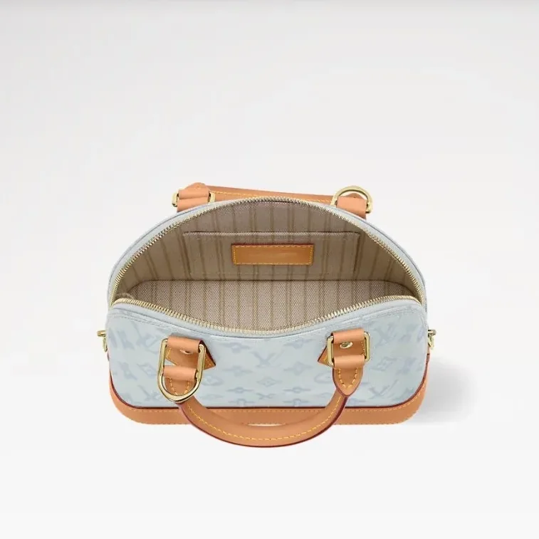 Louis Vuitton Alma BB Top Handle Bag / Monogram Origine Bleu Courrier Gold Hardware