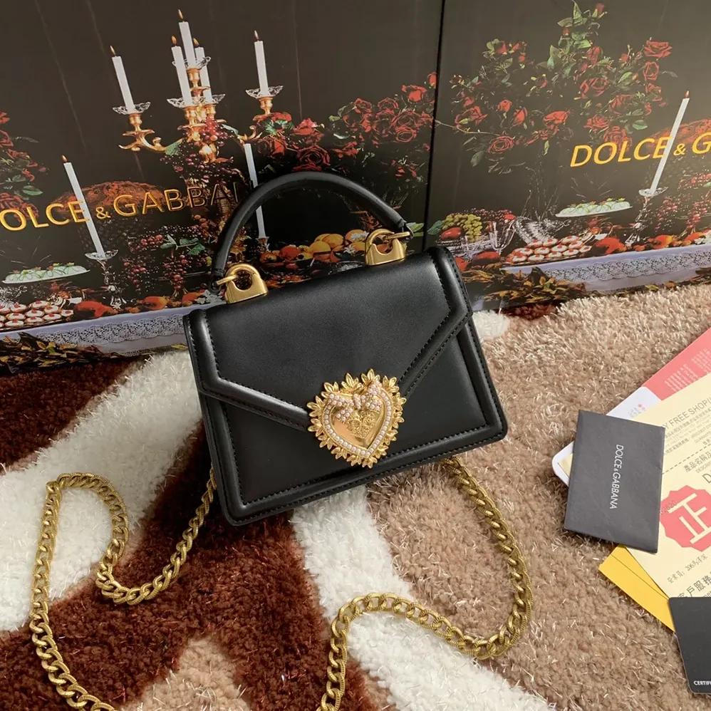 Dolce Gabbana D&G Medium Smooth Calfskin Devotion Bag for Women in Black