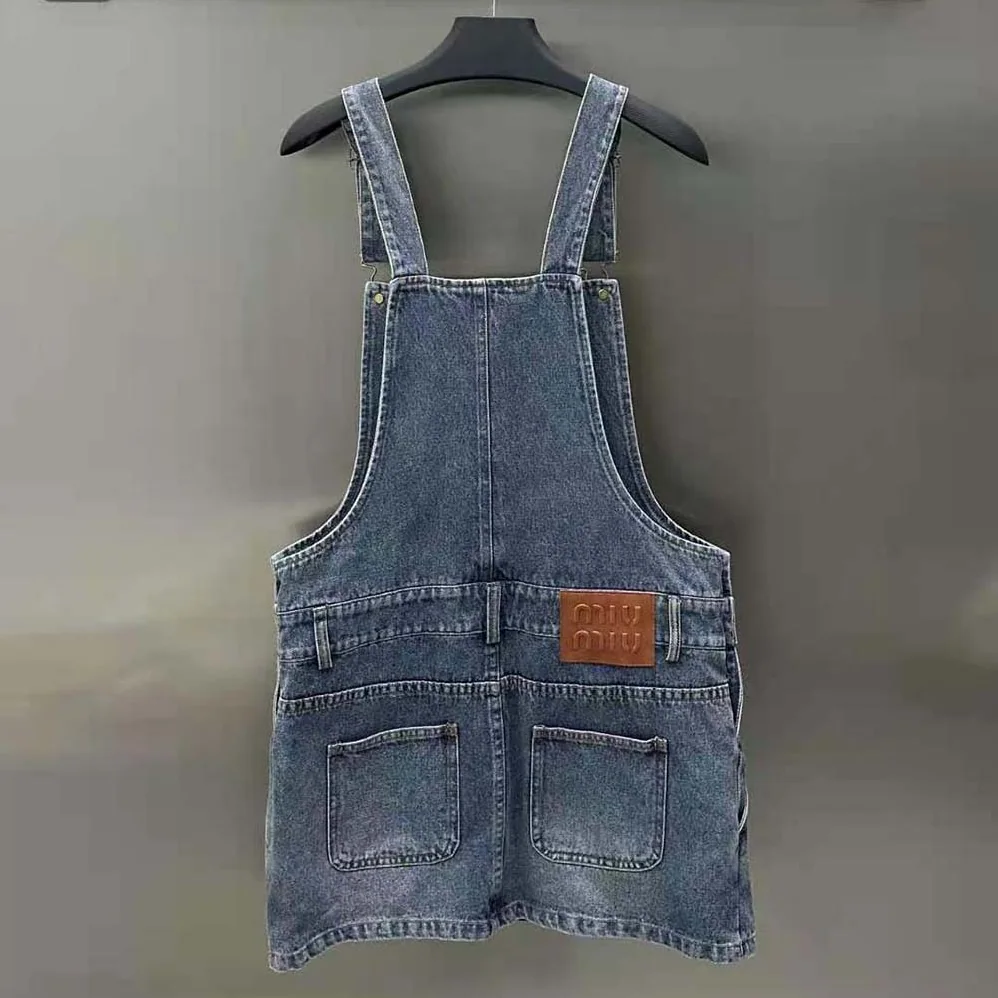 Miu Miu Denim Bib Mini-dress-Navy GWA207_139G_F0008 for Women Miu Miu Denim Bib Mini-dress-Navy GWA207_139G_F0008 for Women