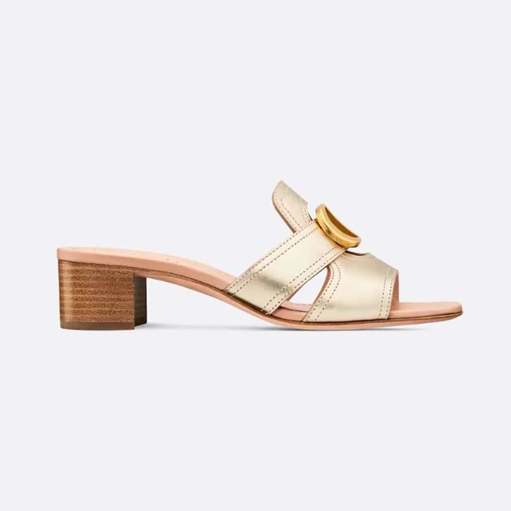Dior 30 Montaigne Heeled Slide Platinum for Women in Tone Metallic Calfskin Dior 30 Montaigne Heeled Slide Platinum for Women in Tone Metallic Calfskin
