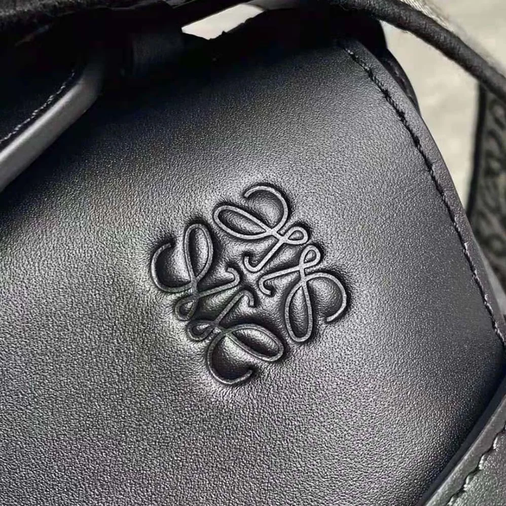Loewe Small Gate Bag in Soft Calfskin and Jacquard for Women in Black