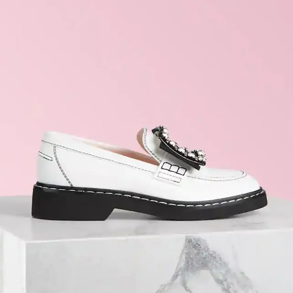 Roger Vivier Viv' Rangers Stitch Strass Buckle Loafers in Leather for Women Roger Vivier Viv' Rangers Stitch Strass Buckle Loafers in Leather for Women