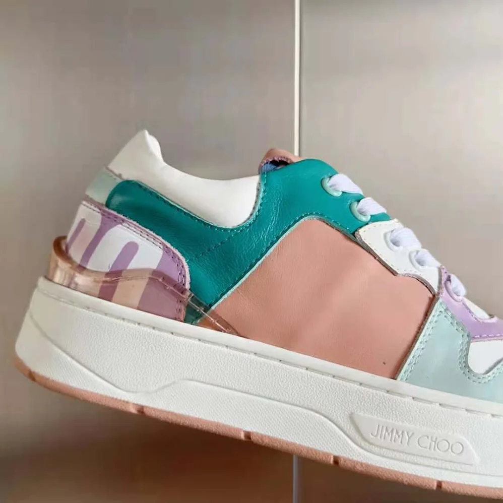 Jimmy Choo Florent/F Powder Pink and Pastel Mix Leather Trainers for Women Jimmy Choo Florent/F Powder Pink and Pastel Mix Leather Trainers for Women