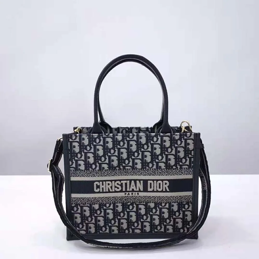 Dior Small Dior Book Tote Blue Dior Oblique Embroidery and Calfskin for Women