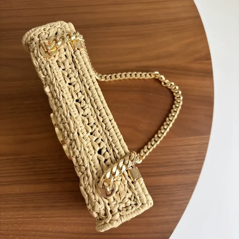 Celine Chain Shoulder Bag Claude in Raffia Effect Textile for Women Celine Chain Shoulder Bag Claude in Raffia Effect Textile for Women