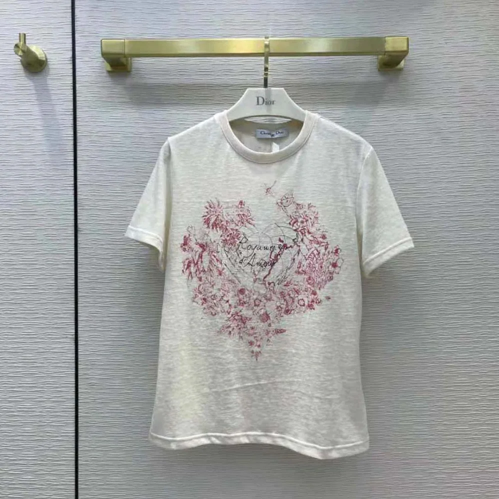 Dior Dioramour T-shirt Ecru D-Royaume D Amour Cotton Jersey and Linen for Women