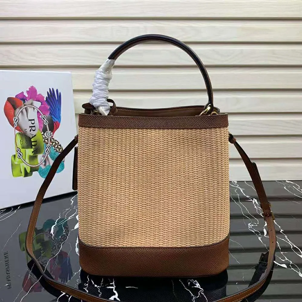 Prada Prada Panier Medium Straw Bag for Women in Brown Prada Prada Panier Medium Straw Bag for Women in Brown