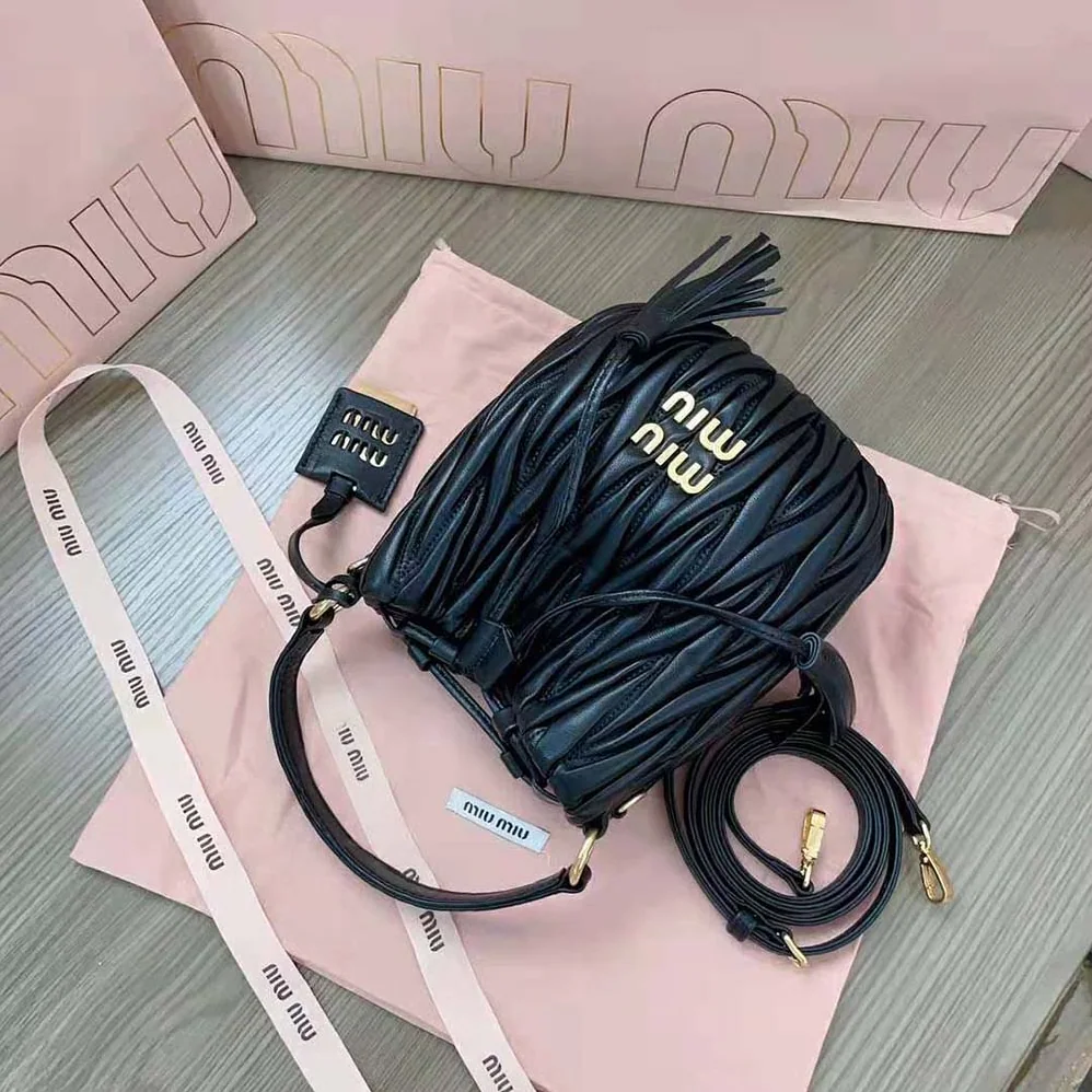 Miu Miu Matelassé Nappa Leather Bucket Bag for Women in Black Miu Miu Matelassé Nappa Leather Bucket Bag for Women in Black