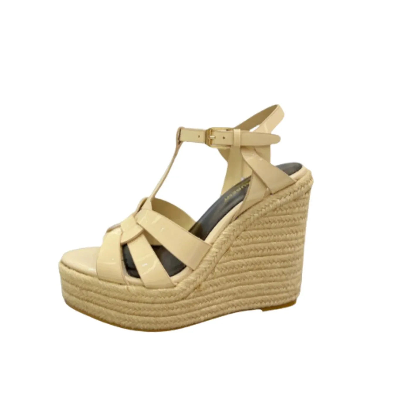 Saint Laurent Tribute Espadrilles In Patent Beige Saint Laurent Tribute Espadrilles In Patent Beige